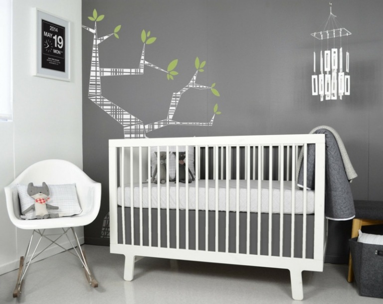Babyrum-vit-grå-design-vägg-klistermärke-träd