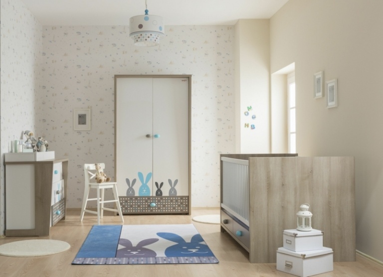 Babyrum helt dekorerade möbler pojkar garderob kanin motiv