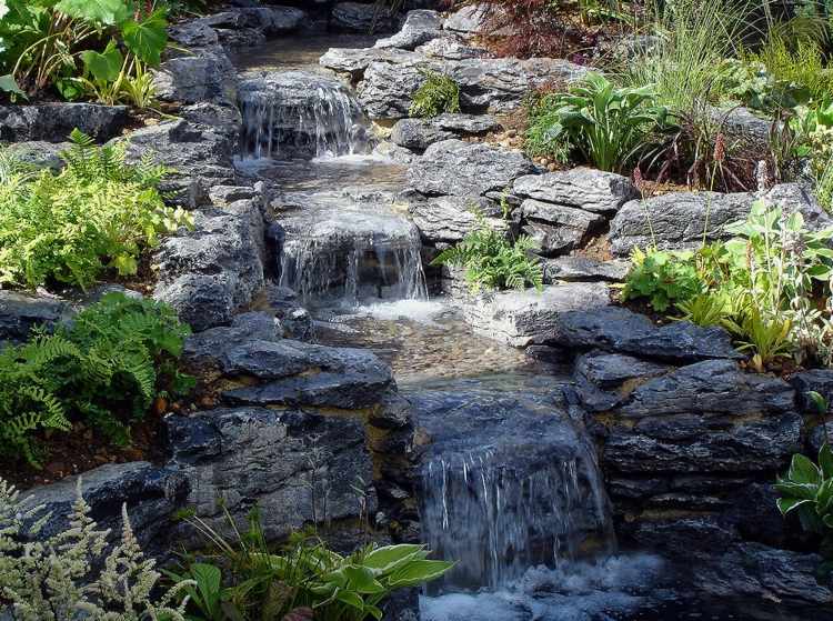 Ström-trädgård-natur-utseende-kaskad-vattenfall
