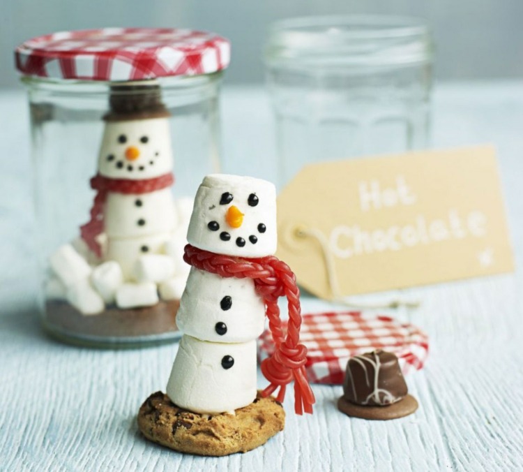 Baka till jul snögubbe-ätbara-marshmallows-snö glob-mason burk