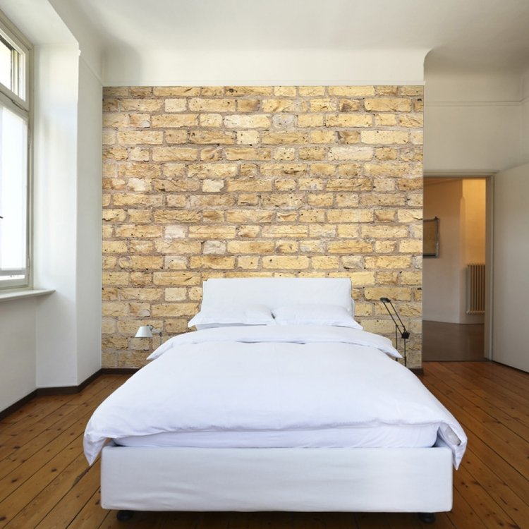 tegel-tapet-vägg-design-sovrum-enkel-hall-golv-lampa-fönster