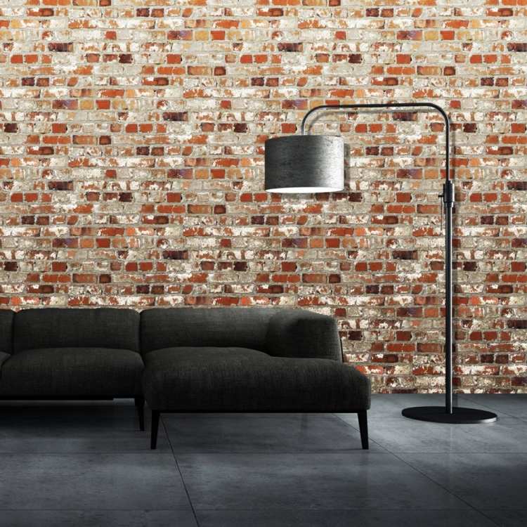 tegel-tapet-vägg-design-soffa-grå-golvlampa-golv-kakel-grå
