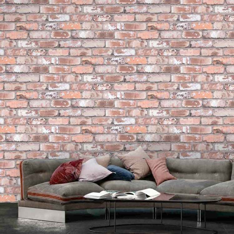 tegel-tapet-vägg-design-röd-realistisk-föråldrad-soffa-sits-kudde-garu-industriell-stil