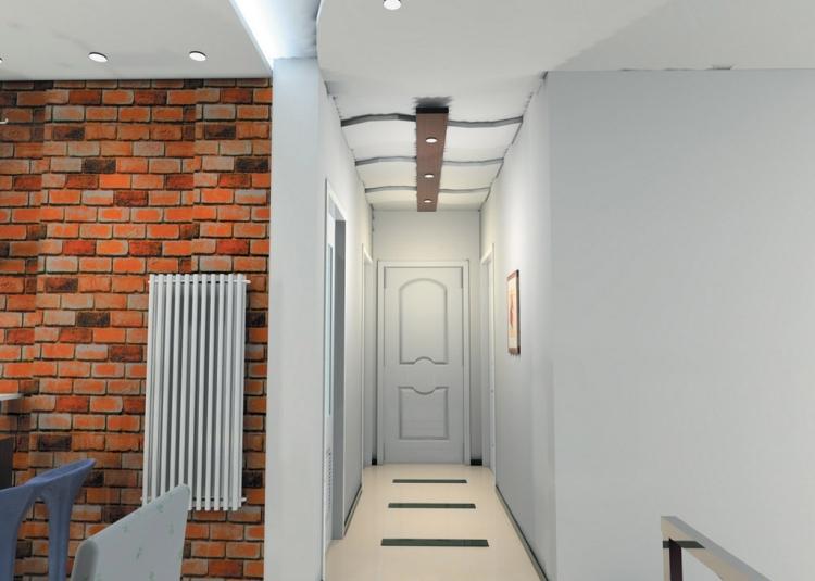 tegel-tapet-vägg-design-hall-modern-vit-belysning-fläckar
