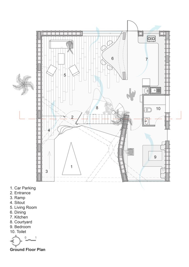 planering och placering av interiörer i ett indiskt hus