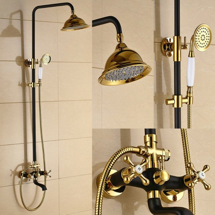 duschfärger guld svart retro design armaturer kran duschhuvud