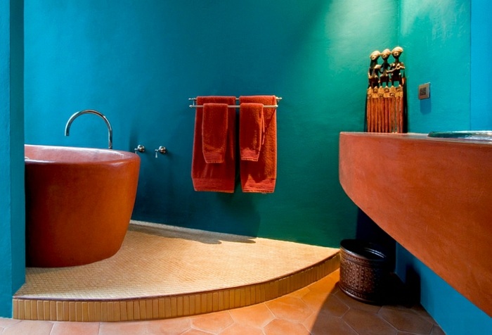 design badrum toskansk medelhavs mexikansk turkos orange arabisk