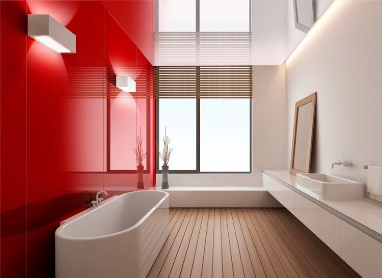badrum-utan-kakel-glas-vägg-paneler-rött trägolv