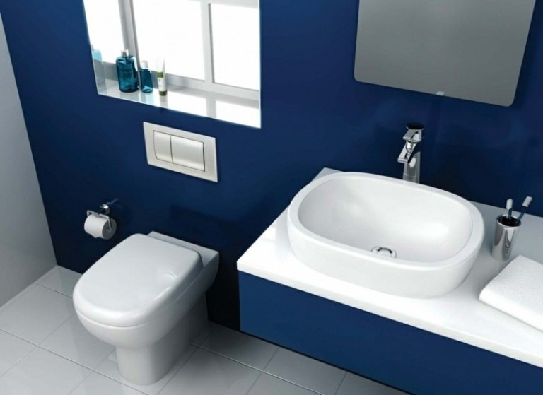 färg i badrum mörkblå tvättkonsol toalettfönster