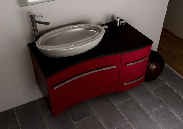handfatskåp i badrum röd svart kurvig ARTE BAGNO VENETA