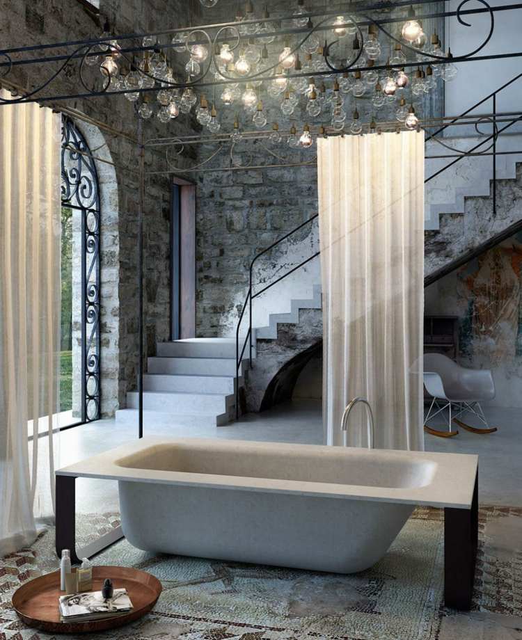 Badkar i badrummet rektangulärt-fristående-vit-fin betong-svart-ram-betong-bad-glas1989