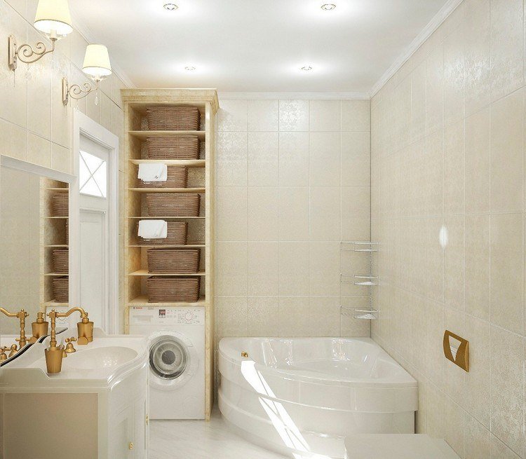 badrum 6 kvm designmöbler renovering retro kran fyrkantigt badkar tvättmaskin hyllor