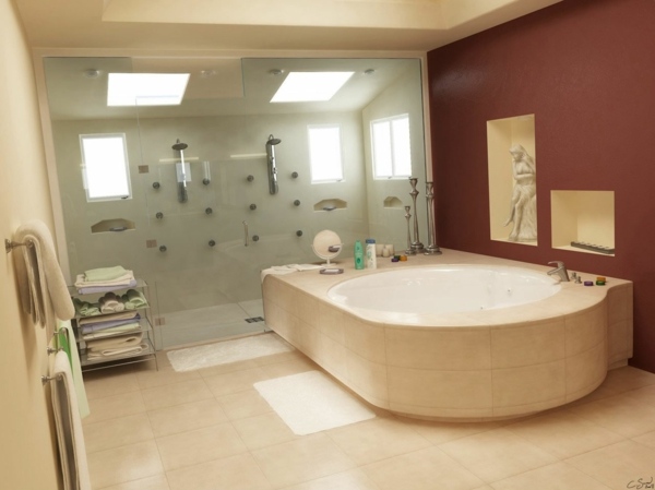 Lyxigt badrum med vattentrycksstrålmassage