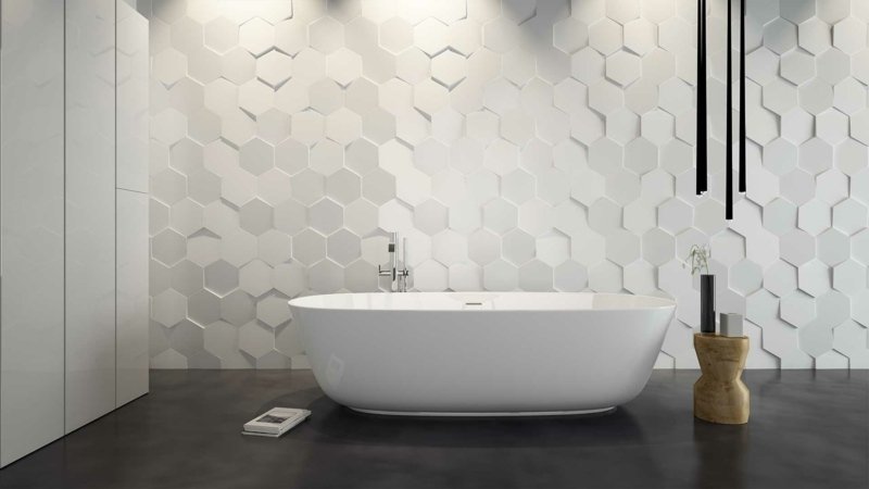 badrum kakel 2015 vit modern hexagram honeycomb mönster 3d effekt