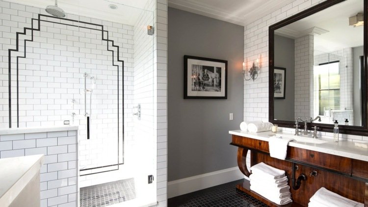 badrum kakel målning fogar svart design vita kakel grå vägg färg