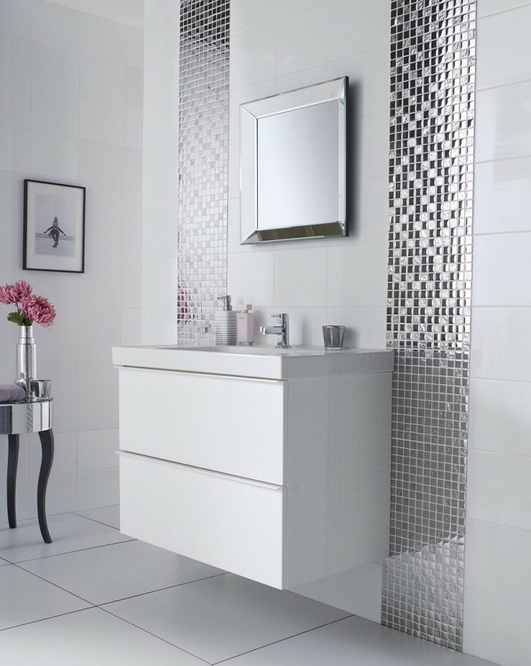 måla badrumsplattor vit design mosaik silver modernt tvättskåp sidobord