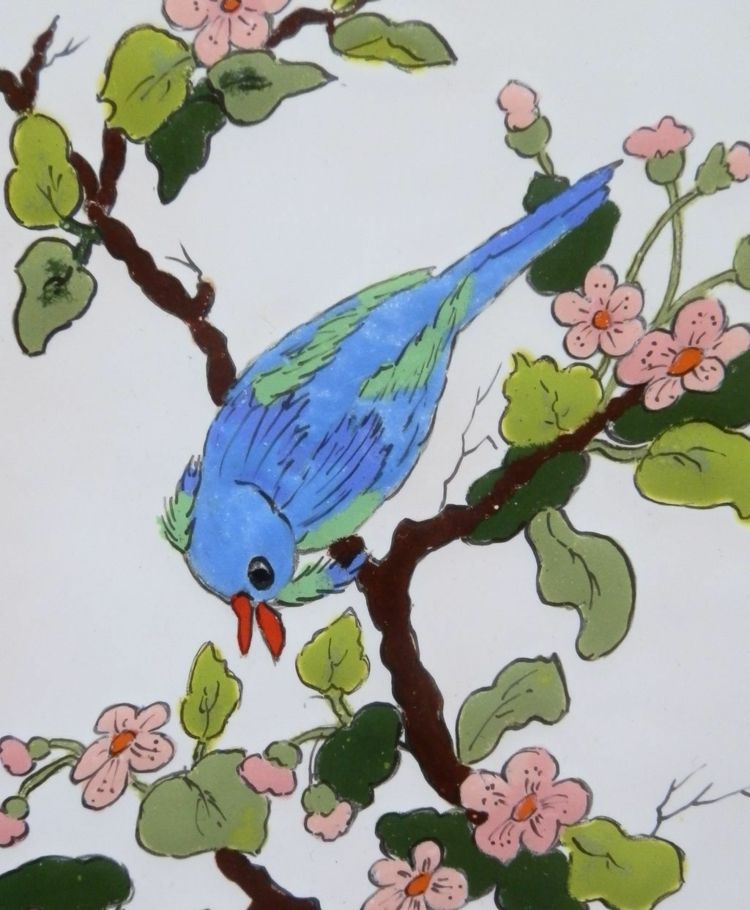måla badrumsplattor bilder själv måla fågelgrenar blommar