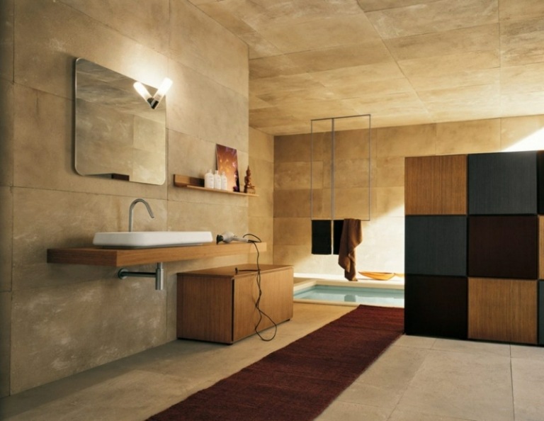 badrumsplattor stenbrun modern nedsänkt badkarsspegel