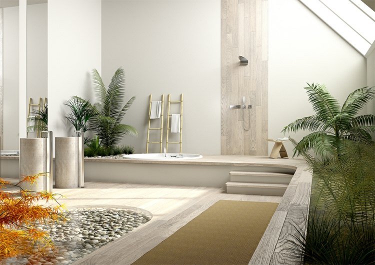 badrumsdesign exotisk-idé-öppen-dusch-sjunket-badkar