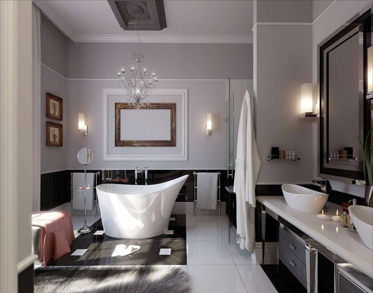 design idé badrum modern svart vit badkar näbb