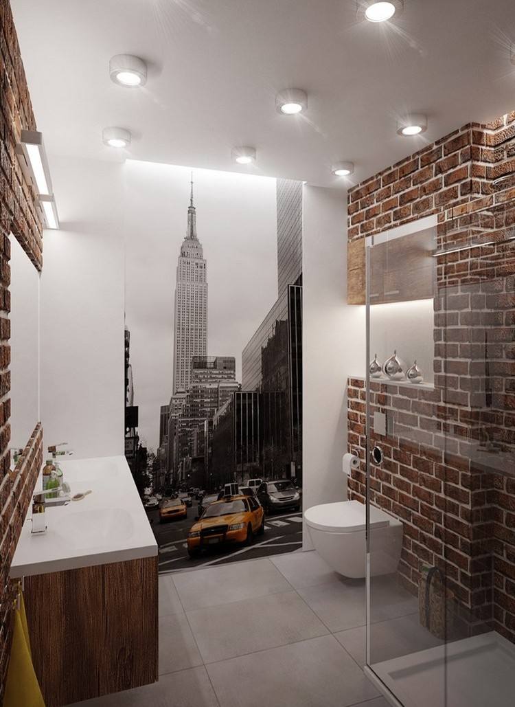 badrum-idéer-små-bader-fototapeter-loft-stil-new-york-skyskrapa