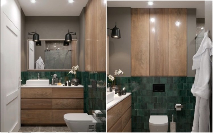 badrum brungrönt gör retro och modernt