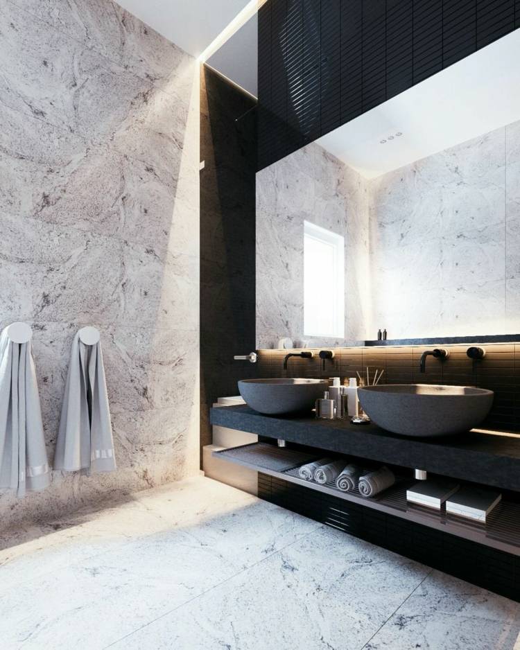 badrum svart vit grå beslag sjunker betongskålar
