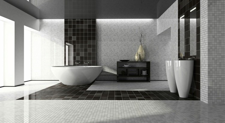 badrum i svart kakel idéer vit elegant modern