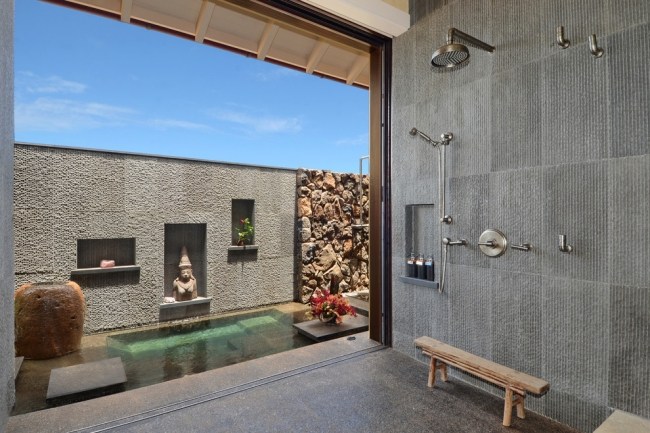 Wellness badrum betongvägg Asiatiska deco element-dusch smed bröder-konstruktion