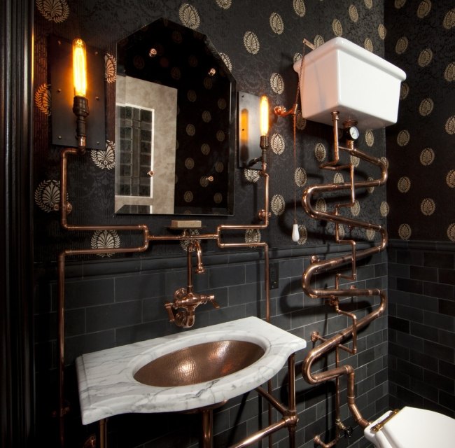 Steampunk badrumsdesign-eklektisk metallrör-förkromad Andre Rothblatt-Architecture