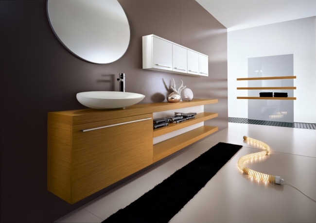 Golvlampa badrum fåfänga möbler-plywood vägg spegel hyllor-se material