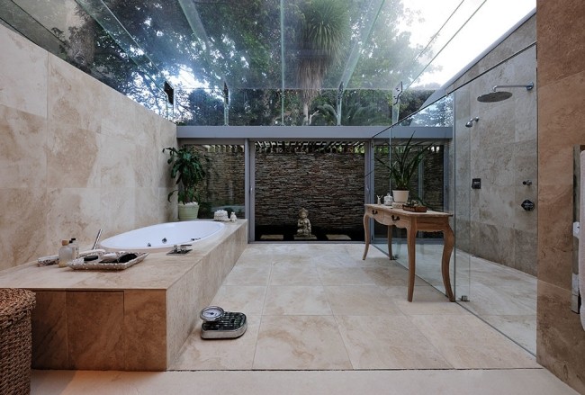 Asiatisk badrumsdesign-Zen möbler trä fåfänga badkar Peerutln-arkitekter