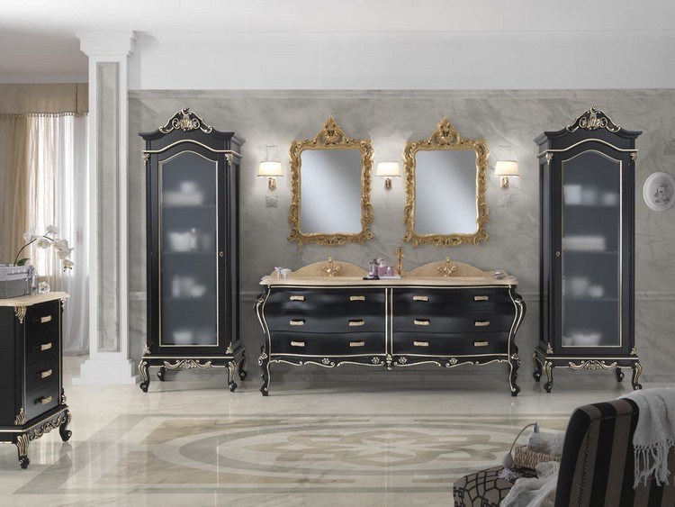 badrum-möbler-barock-stil-lyx-serie-svart-dubbel fåfänga-marmor-bänkskiva