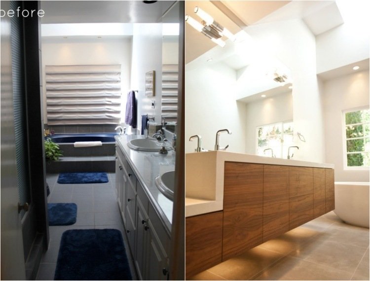 badrum-renovera-före-efter-trä-fåfänga-under-belysning-vägg-spegel