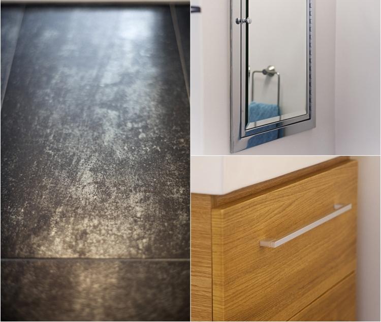 Renovera badrum före-efter-golv-kakel-metall-optik-trä-fåfänga-spegel skåp