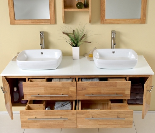 två-välvd tvättställ-badrum-spegel skåp-trä