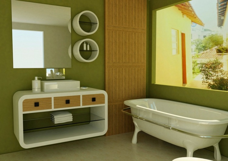 grön badrumsstil retro badkarspegel