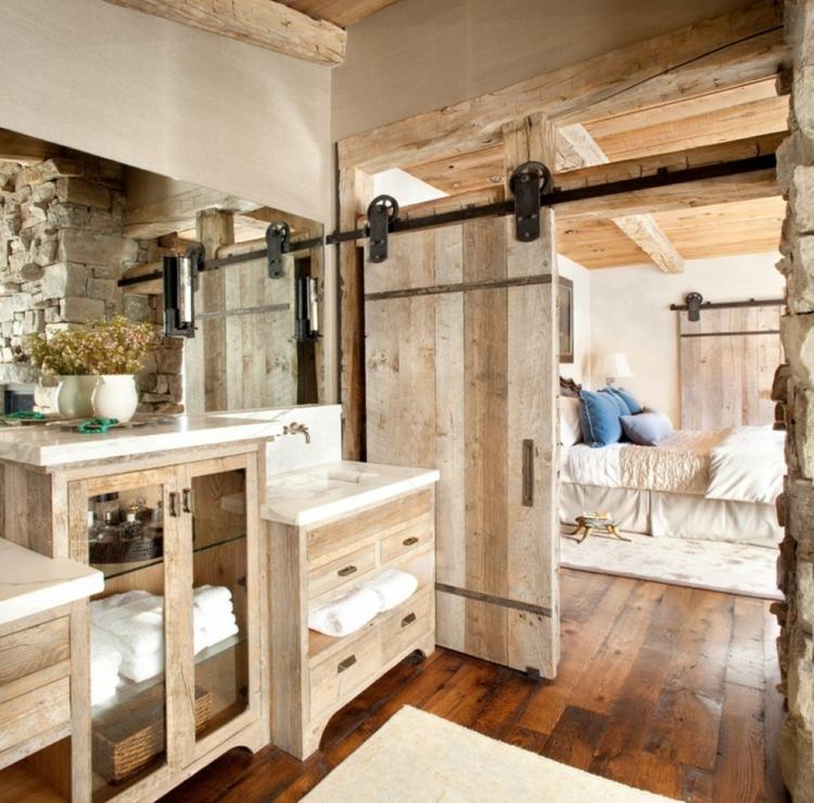 trä ljus rustik vintage parkett badrum skjutdörr sovrum