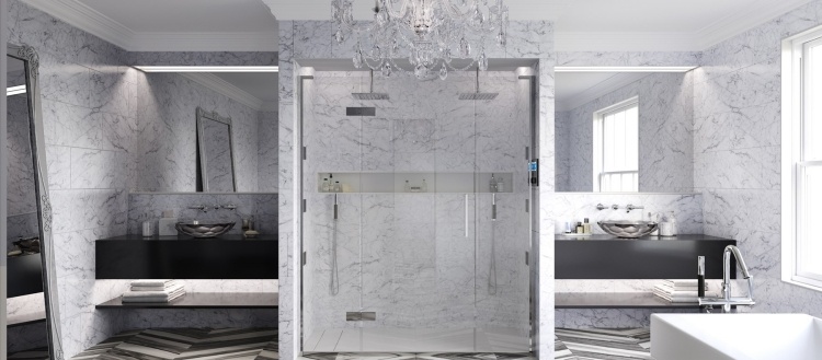 badrum-stil-design-idéer-marmor-stor-dusch-svart-vit