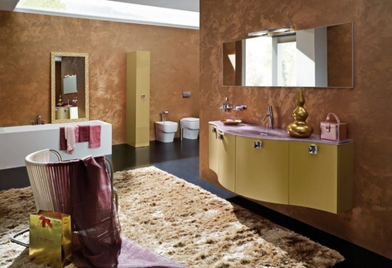 badrumsfärg idé italiensk stil väggeffekter brons