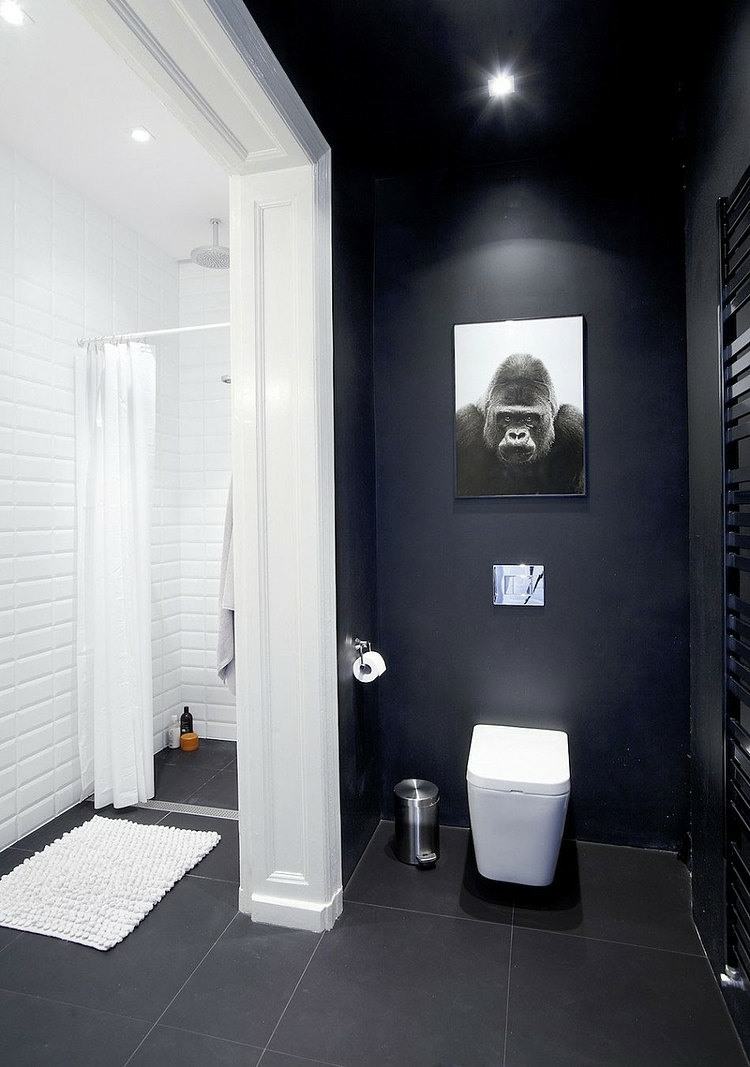 badrum målning toalett svart design kakel golv