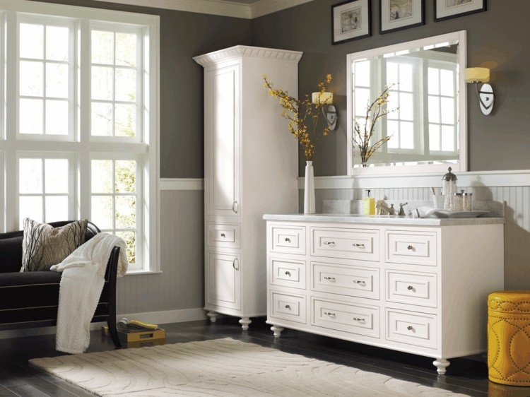 måla badrum grå nyanser ljusa mörka möbler vita eleganta