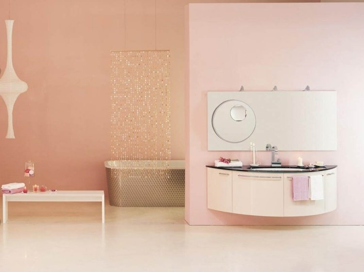 måla badrum rosa pastell nyans modern inredning silver badkar