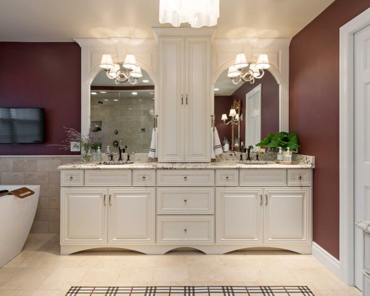 måla badrum burgunder idé ädel design vitt tvättskåp dubbel