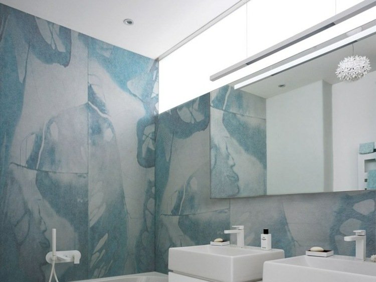 tapeter badrum bensinblått turkos akvarell look marmor