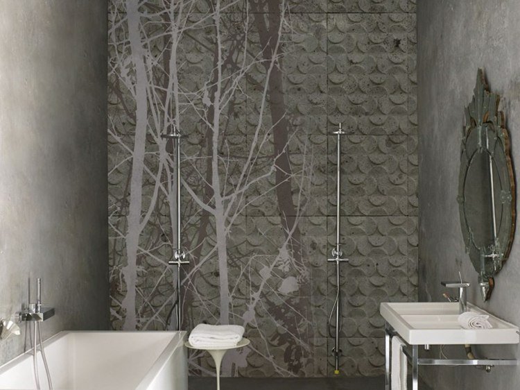 tapet badrum träd modern vägg idé skog svart vit grå 3d fagales