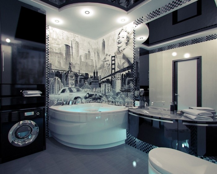 Moderna möbler-badrum-förslag-amerikansk-badrum-stor-vägg-mönster