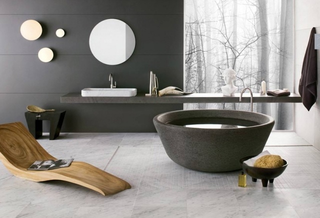 minimalistisk design-rund-badkar-grå-toner-massiv hölje stol