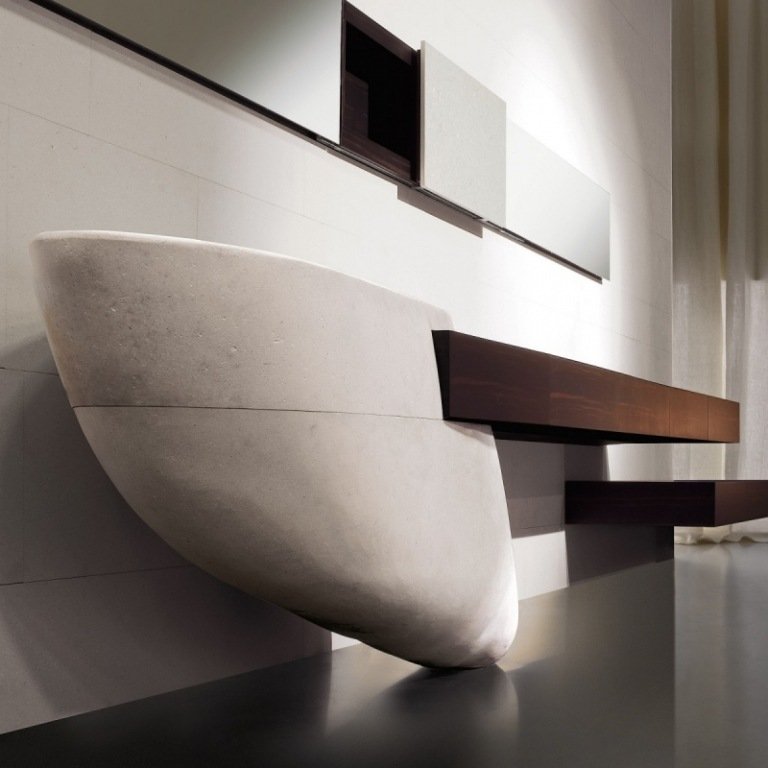 Badrumsmöbler-trä-modern-design-fåfänga-betong-handfat