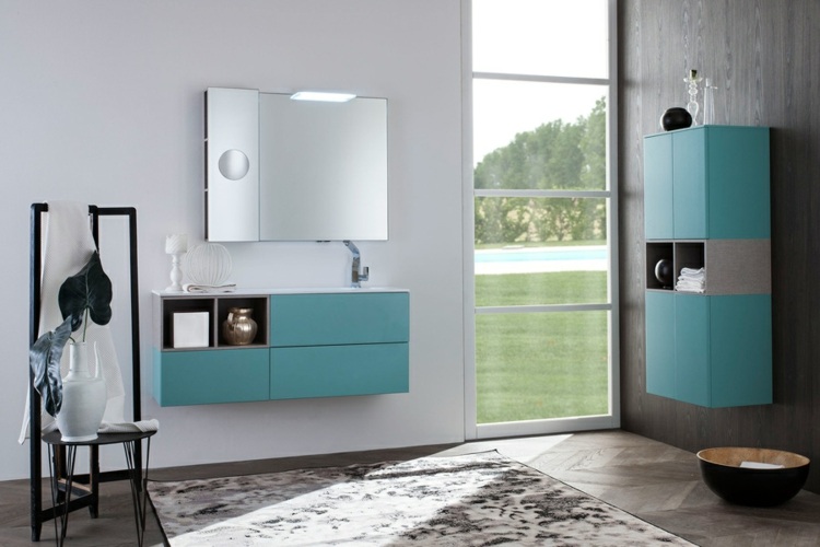 Designer möbler spegel blå färg form modernt badrum